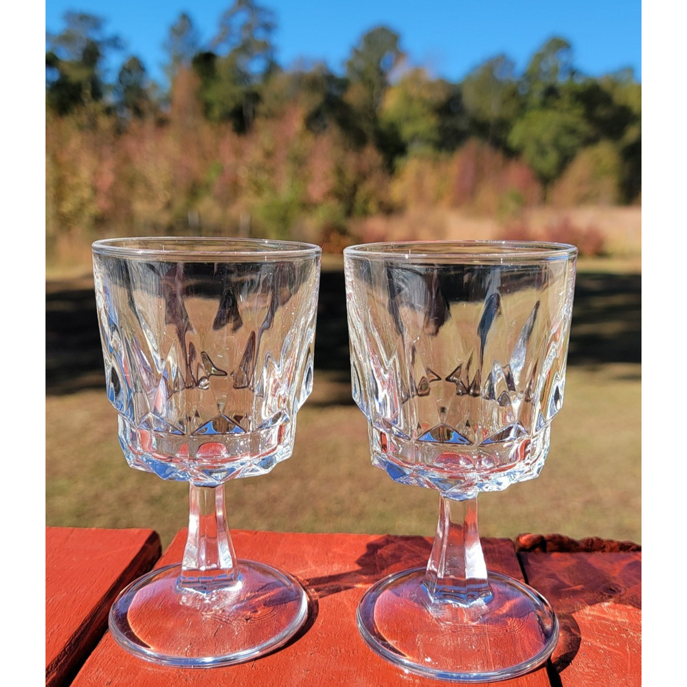 Arcoroc France Crystal Cut Water Goblets Set of 2 Clear Glass 6" Vintage Elegant